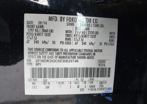 2014 Ford Edge Se from USA, damaged, VIN 2FMDK3GC6EBB29746